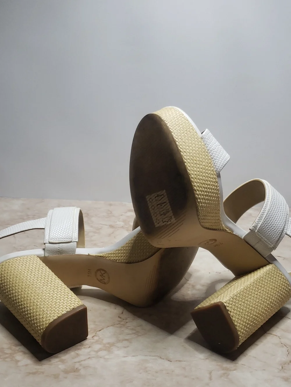 Michael Kors White Platform Sandals with Gold MK Hardware 7.5